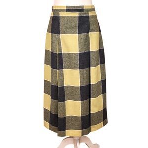 Vintage New Attitude Russ Togs Midi Skirt Sz 14 *Fits like 8* Yellow Black Plaid
